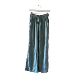 Zara Green Viscose Wide Leg Y2K  Drawstring Waist High Rise Pants SZ XS #2130